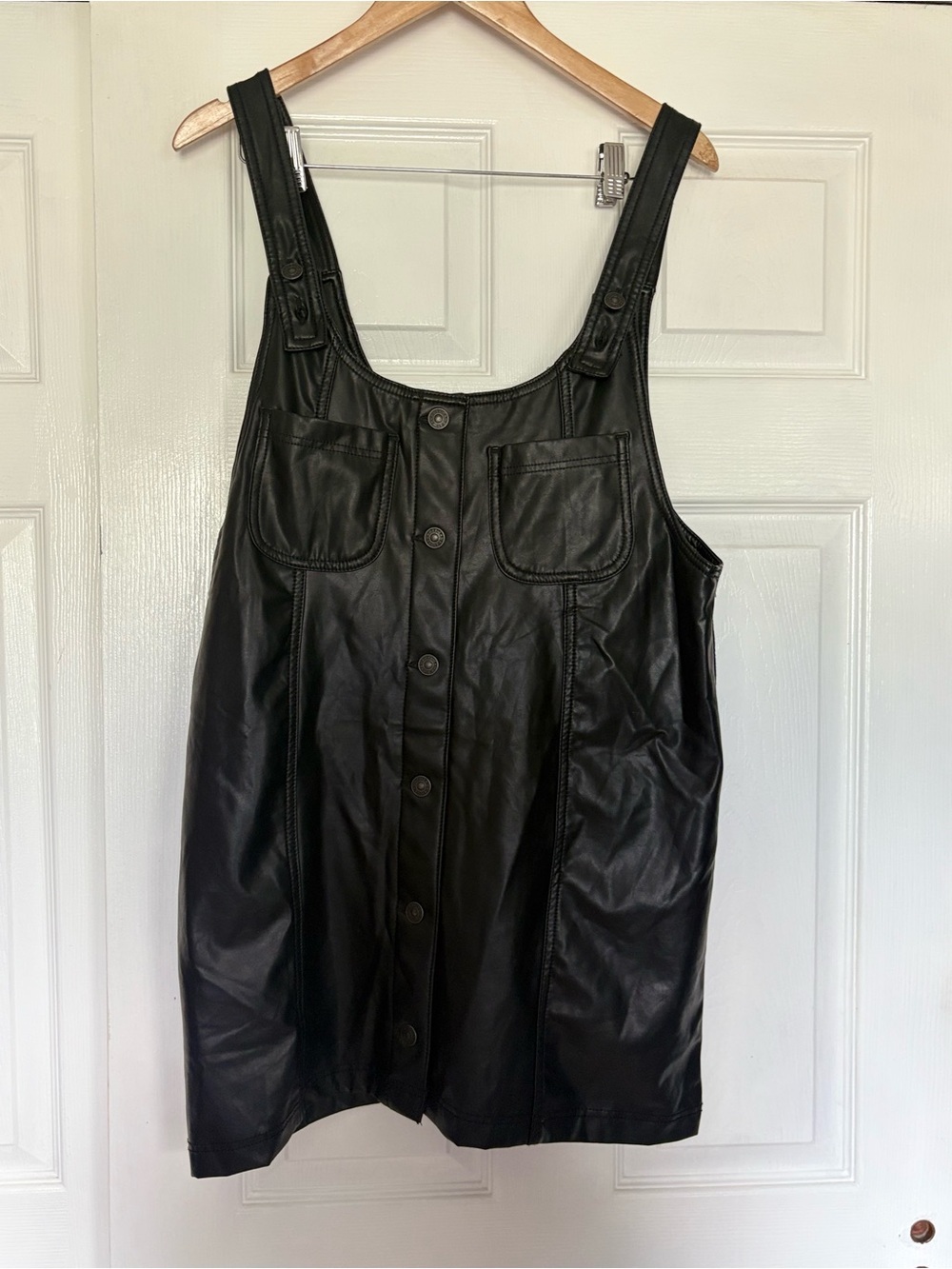 American Eagle Outfitters | Dresses | American Eagle Outfitters Black Faux Leather Buttonfront Pinafore Dress